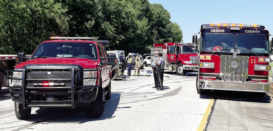 The Greene County Fire Department helped with accident clean-up Monday after a man was seriously injured in a crash while merging onto eastbound I-20, near Buckhead.